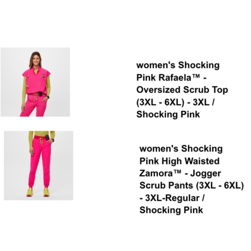 FIGS Women's Scrub Set 3X Shocking Pink